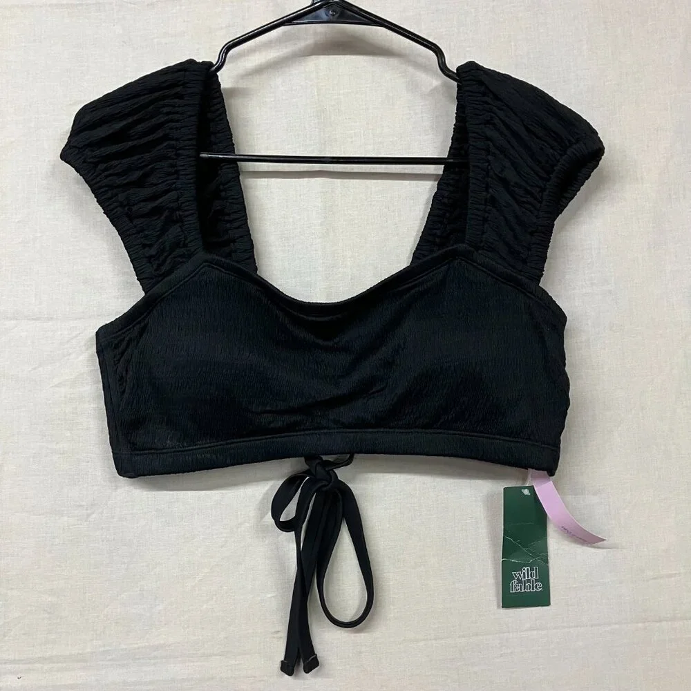 NWT Wild Fable Women's Black Size X Cap Sleeve Smocked Bralette Bikini Top